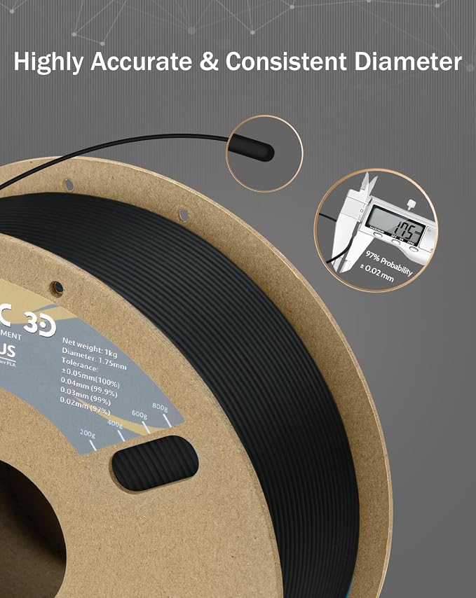 DURAMIC 3D PLA+ Printer Filament 1.75mm PLA Plus Neatly 2Kg Spools | PLA Pro Tougher and Stronger, Dimensional Accuracy Probability +/- 0.02mm 2Pack Black