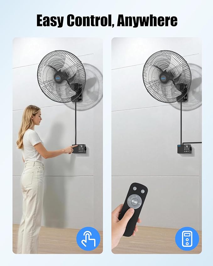 18" Wall Mounted Fan with Thermostat, Oscillating Outdoor Wall Mount Fan with Remote, 1-18H Timer, 3-Speed 4200 CFM High Velocity Industrial Wall Fan for Garage, Farm, Patio, Workshop, Barn