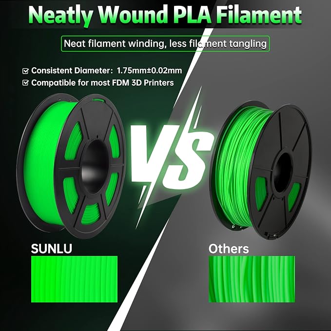 SUNLU Glow in The Dark PLA Filament, Neatly Wound Luminous PLA 3D Printer Filament 1.75mm Dimensional Accuracy +/- 0.02mm, Fit Most FDM 3D Printers, 1kg Spool (2.2lbs), (White PLA, Glow Green)
