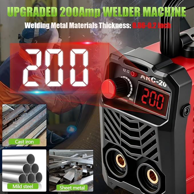 Hpoouo 200Amp 20PCS Rods Stick Welder, Super MINI Portable Welding Machine | IGBT Inverter Welder Machine 110V with Hot Start/Arc Force/Anti-Stick, ARC Welder for 1/16"-1/8" Rod , Beginner & Home DIY