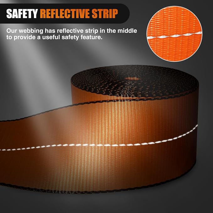 Nilight Truck Straps 4" x 30' Heavy Duty Tie Down with Flat Hooks 16800LBS Break Strength & 5400LBS WLL for Flatbed Trailer Cargo Control Recovery Tree Saver Bright Orange (4 Pack)