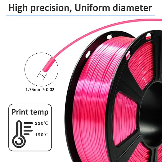 GIANTARM 3D Printer PLA Filament, Shiny Silk Rose Pink Magenta Toughness Enhanced Filament with 1.75mm Dimensional Accuracy +/-0.03mm, 1080 Feet per Roll, Vacuum Packaging, for Most 3D FDM Printer