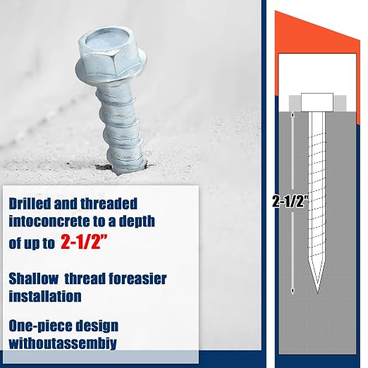 Tandefio 160 Pack 3/8" X 2-1/2" Galvanized Concrete Screws Large Diameter Anchors Concrete Screw Anchor Bolts Masonry Screw for Anchoring to Masonry Brick or Block
