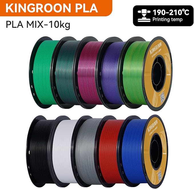 Kingroon PLA 3D Printer Filament,10 Rolls, 10kg Spool(22lbs),Single and Triple Color1.75 mm,4 Triple Color Silk PLA+6 PLA
