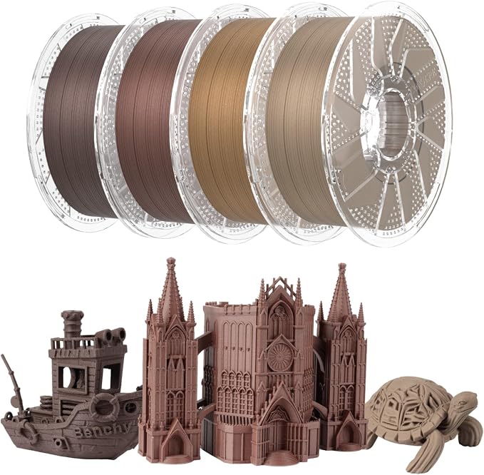 Chitu Systems Wood PLA Filament Bundle, 3D Printer PLA 1.75mm Cherry Walnut White Oak Teak with Real Wood Fiber, Using Reusable Spool Compatible with Bambu Lab Refill Filament, 4x1KG 8.8lb