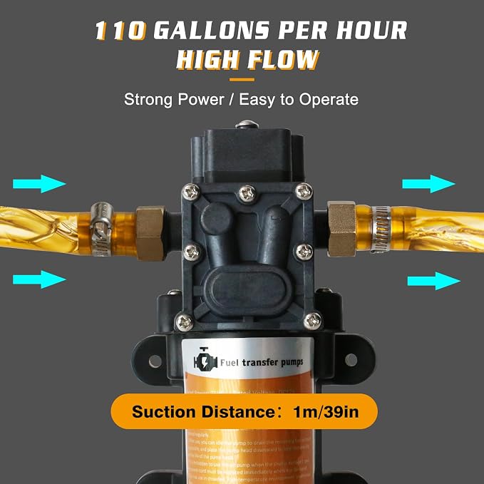 Portable DC 12V 75W Electric Gasoline Transfer Pump, Moves Up to 110 Gallons of Gas Per Hour, Great for Vehicles, Boats, Motorbike, Equipment, Gasoline (110GPH-SINGLE PUMP)