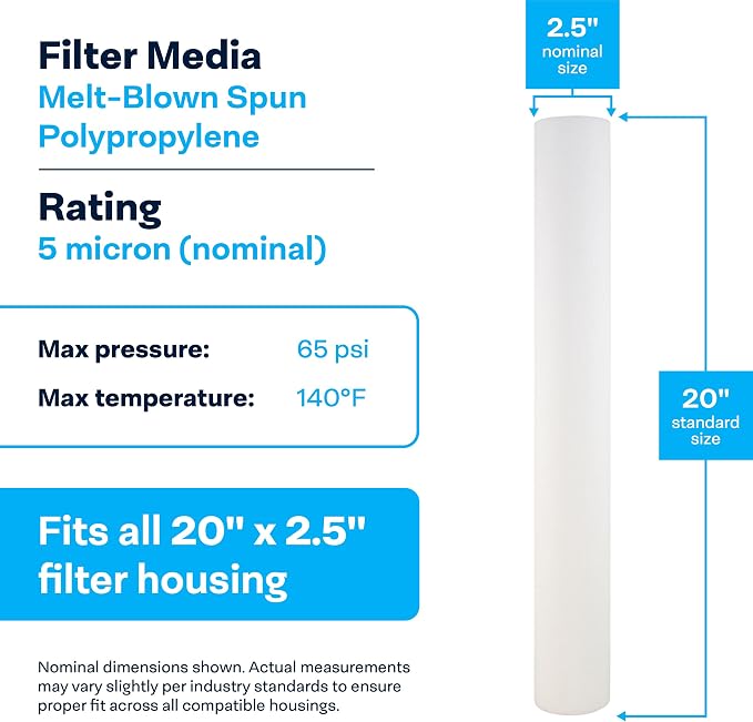 SpiroPure 20x2.5 5 Micron Water Filter SDC-25-2005 P5-20 155016-43, 20 Pack