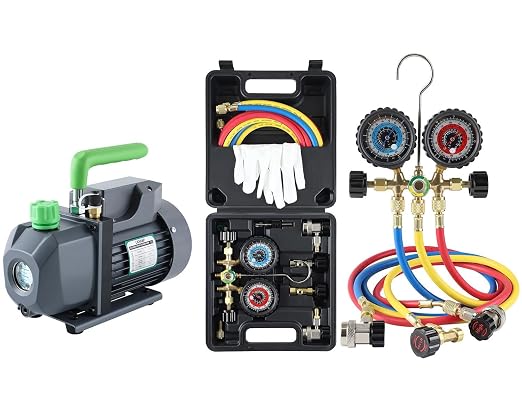 Lichamp 1/4 HP 3.5 CFM Vacuum Pump, HVAC Single Stage Vacuum Pump for R134a R410a R22 R12 and AC Gauges R134a R22 R12 R502 A/C Diagnostic Manifold Gauge Set with 5FT Hose