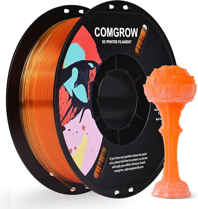 Comgrow PETG 3D Printer Filament 1.75mm, High Precision and Tough 3D Printer Filament 1kg (2.2LBS), Dimensional Accuracy +/- 0.02 mm, Fit Most 3D Printers Gradient Orange White