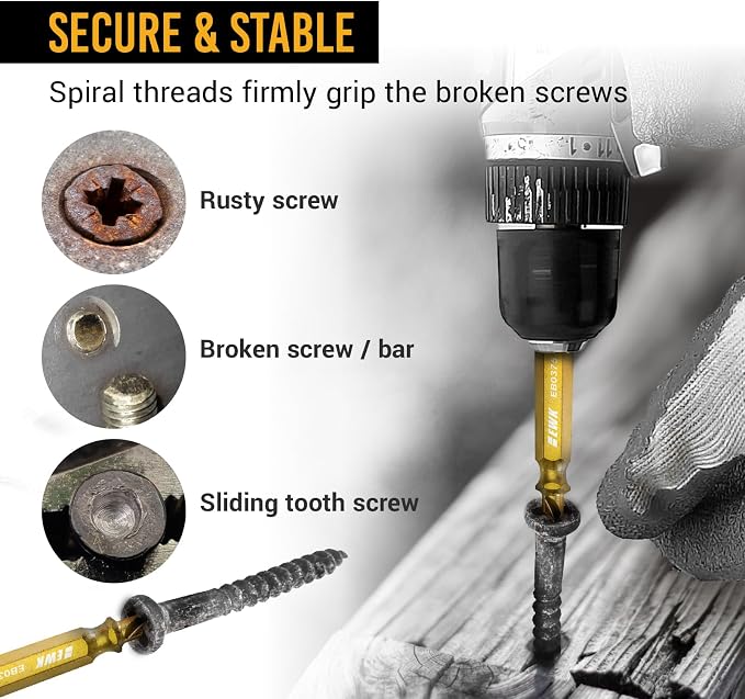 EWK 6-Piece 2-in-1 Flip Screw Extractor Set, HSS Screw Removal Tool with Left-Hand Drill Bit and Spiral Extractor for Stripped Screws, Broken Bolts, Rusted Fasteners, and Damaged Heads