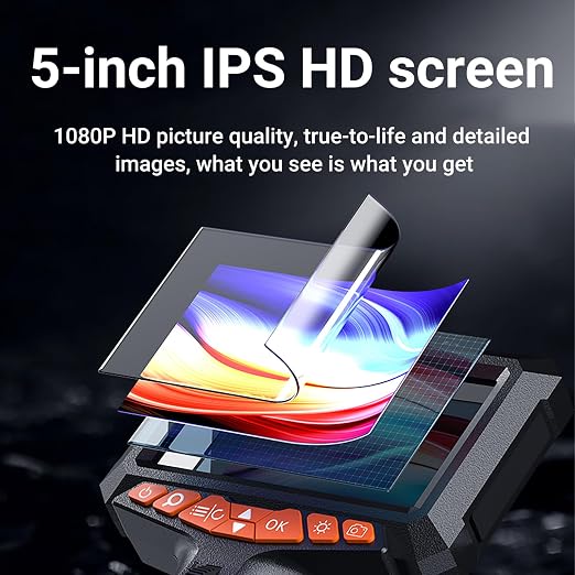 Two-Way Articulating Borescope with Light, 5" HD Screen Industrial Endoscope Inspection Camera with Articulated Probe, Flexible Snake Scope for Automotive, Engine and Wall Inspection