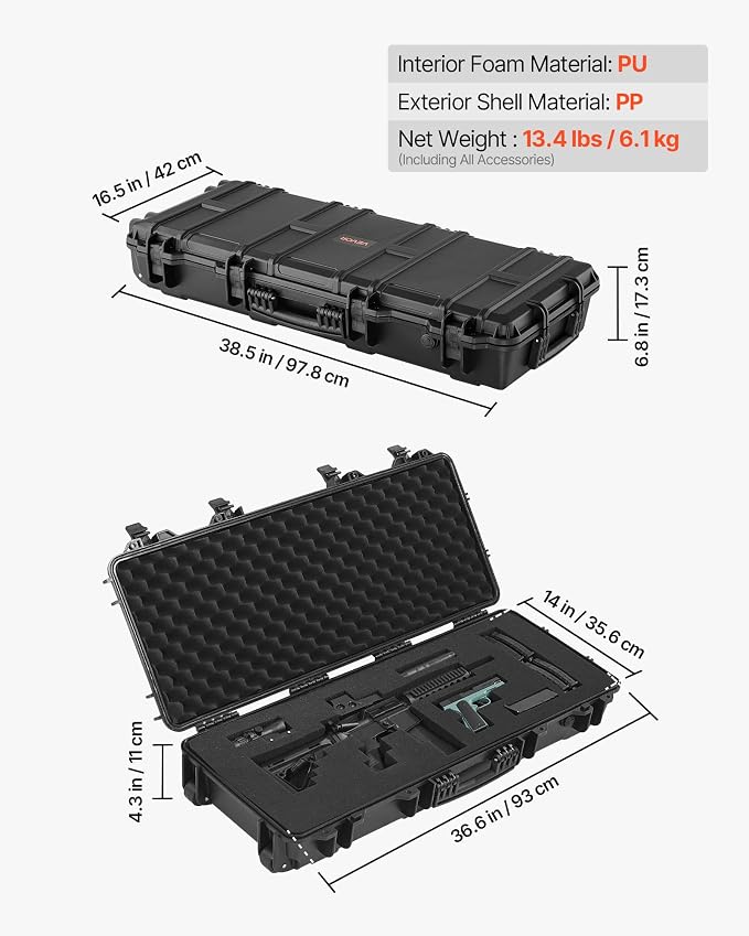 VEVOR Rifle Case, Rifle Hard Case with 4 Layers Fully-protective Foams, Lockable Hard Gun Case with Wheels, IP67 Waterproof & Crushproof, for Rifles or Shotguns