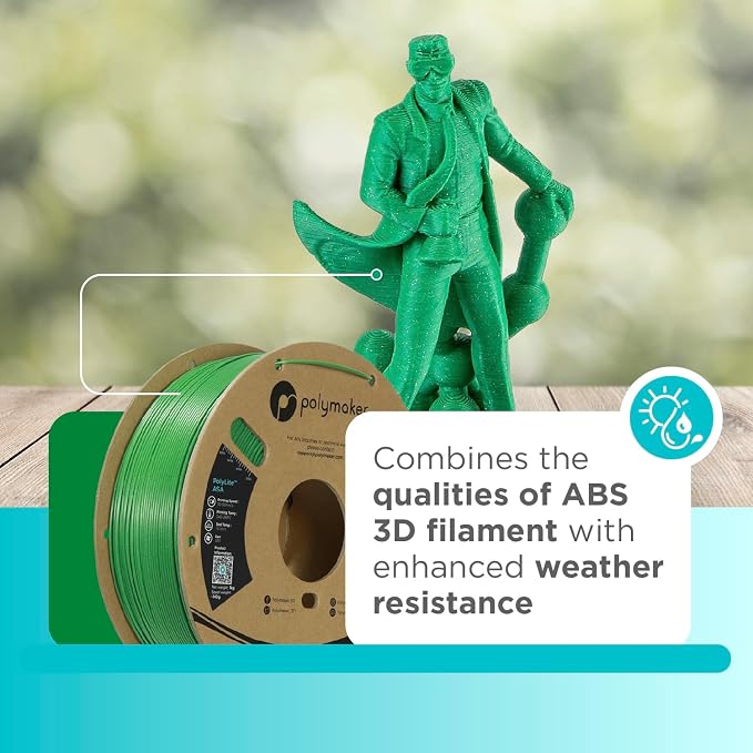 Polymaker ASA Filament 1.75mm Galaxy Green, 1kg ASA 3D Printing Filament, Heat & Weather Resistant - ASA 3D Printer Filament Perfect for Printing Outdoor Functional Parts