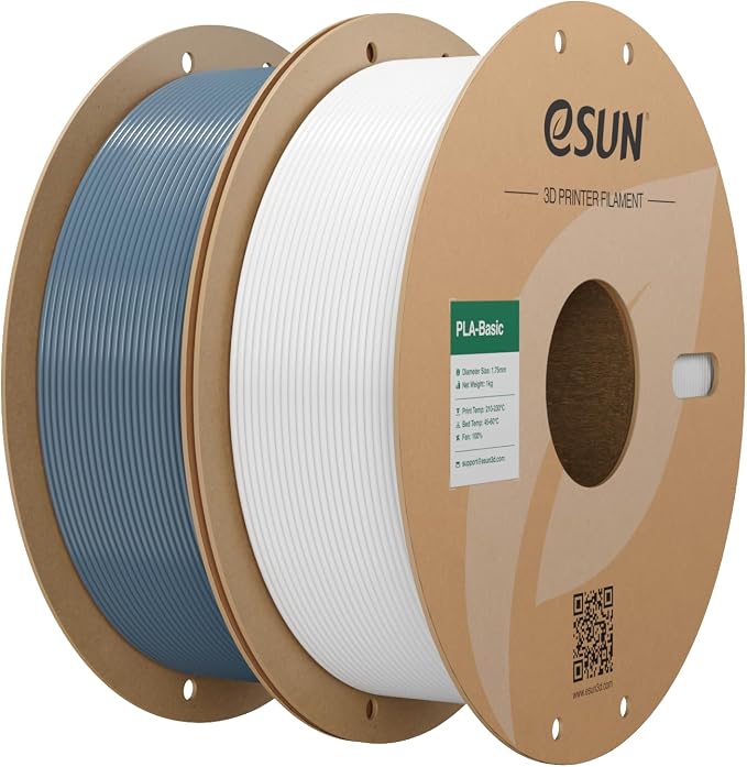 eSUN PLA Basic Filament 1.75mm, 2 * 1KG Spool (2.2 LBS) 3D Printer PLA Filament, Fits for Most FDM 3D Printers, Grey+Cold White Bundle Set