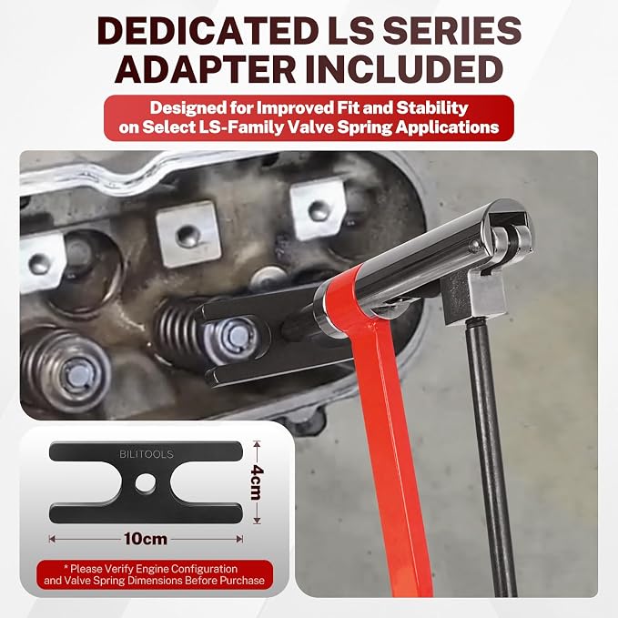 BILITOOLS Valve Spring Compressor Tools with LS Series Adapters, Solid Forged Steel Heavy Duty 8-Piece Universal Kit (17–38mm) for LS & Multi-Engine Valve Service
