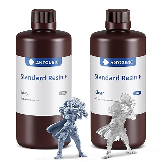 ANYCUBIC Upgraded Standard 3D Printer Resin, 405nm SLA Fast UV-Curing Resin, High Precision & Rapid Photopolymer for 8K Capable LCD/DLP/SLA 3D Printing (Grey+Clear, 2kg)