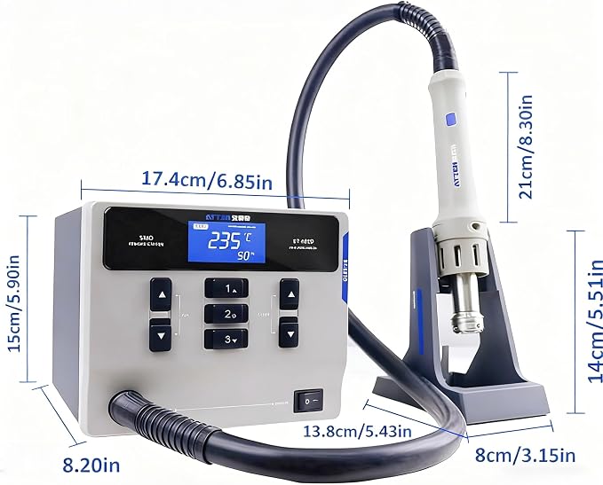 ATTEN ST-862D 1000W Digital Hot Air Rework Station - Temperature Controlled BGA/SMD Rework Station with Straight/Spiral Air Switch, Auto Sleep, 4 Nozzles for PCB Chip Soldering and Desoldering