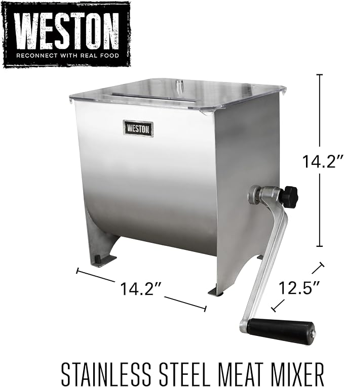 Weston 20 lbs Stainless Steel Meat Mixer for Adding Seasoning to Ground Beef, Burgers, Sausage, and Jerky, Silver (36-1901-W)