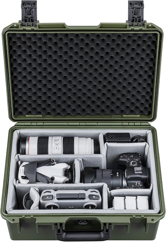 Lykus PVC1 Waterproof Hard Camera Case with Padded Dividers for Cameras, Lenses, Dual DJI Mavic/Air/Mini/Flip drones