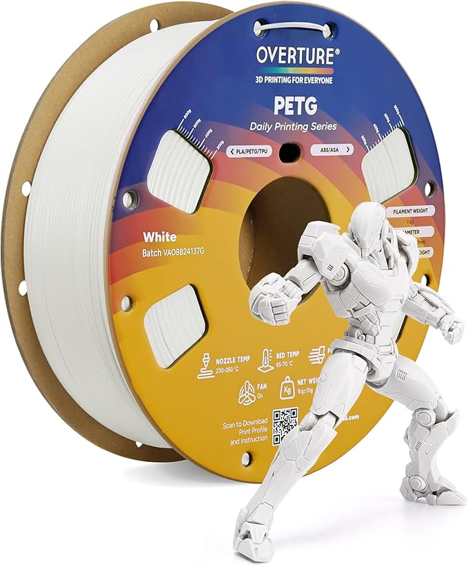 OVERTURE PETG Filament 1.75mm, High Speed 3D Printer Filament, Neatly Wound & Clog-Free, 1kg Spool (2.2lbs) Rapid PETG, Dimensional Accuracy +/- 0.02mm, Fit Most FDM Printers (White)