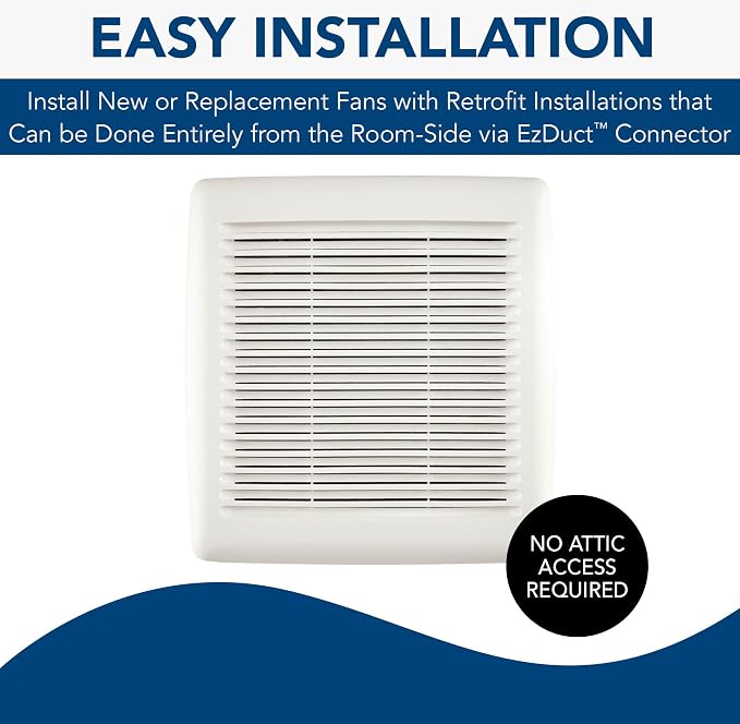Broan-NuTone AE50 Ventilation Fan with Roomside Installation, ENERGY STAR Certified, Ceiling or Wall Mount, 50 CFM, 0.5 Sones, White