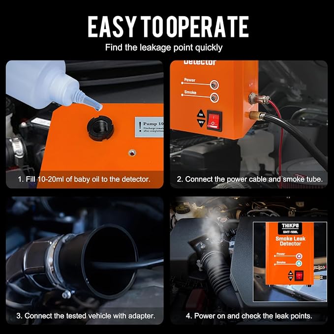 Quickly get Smoke Automotive Smoke Machine, EVAP Vacuum Leak Tester, Built-in Air Compressor, 40ML OEM Approved Smoke Fluid, 12V DC Smoke Leak Detector