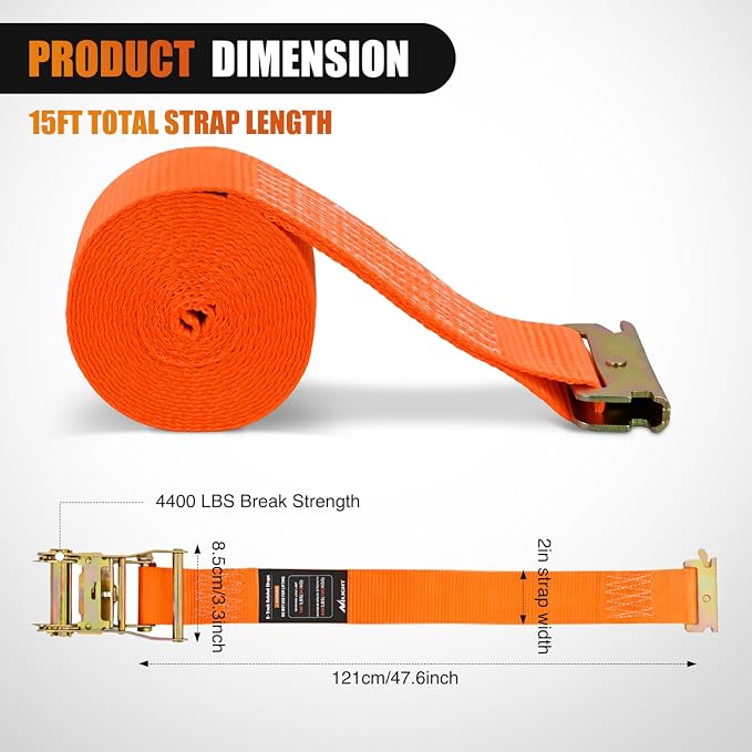 Nilight E-Track Ratchet Straps 8 Pack 2" x 15' Heavy Duty Orange Cargo Tie-Downs 4400 lbs Breaking Strength Standard E Track accessories Tie Down E-Track Spring Fittings for Cargo Vans Trucks Trailers