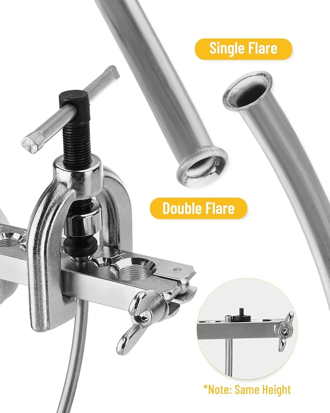 25 ft 3/16in &1/4in Zinc-Plated Brake Line Flaring Tool Kit, Includes 3-in-1 Tube Bender, Double & Single Flaring Tool Set, 1 Tube Cutter, 4 Threads Unions, 40 Fittings