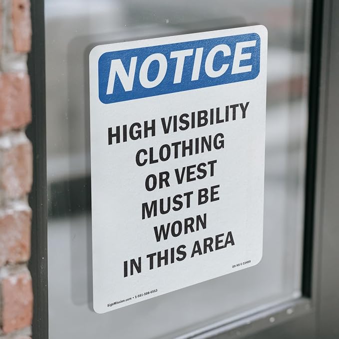High Visibility Clothing Or Vest OSHA Notice Vinyl Decal Label 10 Inch x 7 Inch - 10 Pack