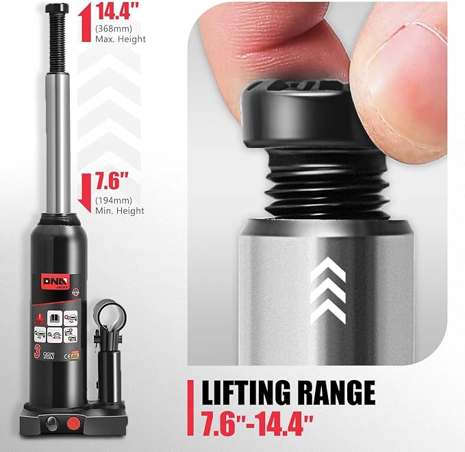DNA Motoring 3 tons / 6000 lbs Lifting Automotive Welded Hydraulic Bottle Jack for Repair Vehicle, Pickup, Truck, w/Manual Handle, BLACKTOOLS-00351