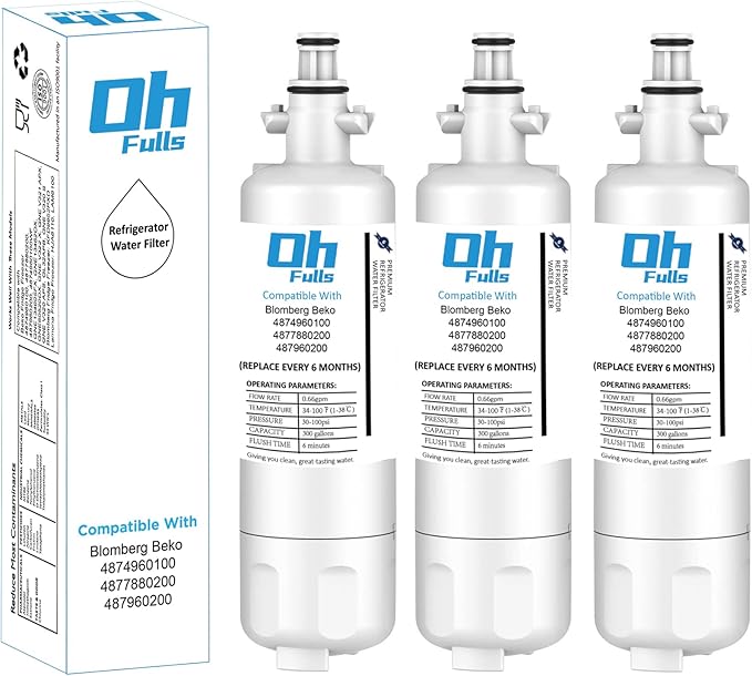 3-Pack Water Filter Replacement 4874960100, Removes Organics, Particulates, Improves Taste, Reduces Odor