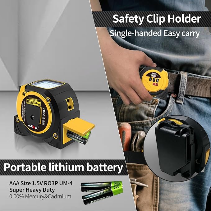 Laser Tape Measure 3 in 1 Laser Rangefinder Tape Measure | 131ft Laser Distance Meter & 16ft Tape Measure for Home Diy Pythagorean, Area, Volum, Multi-Unit Conversion (Ft/Ft+in/in)