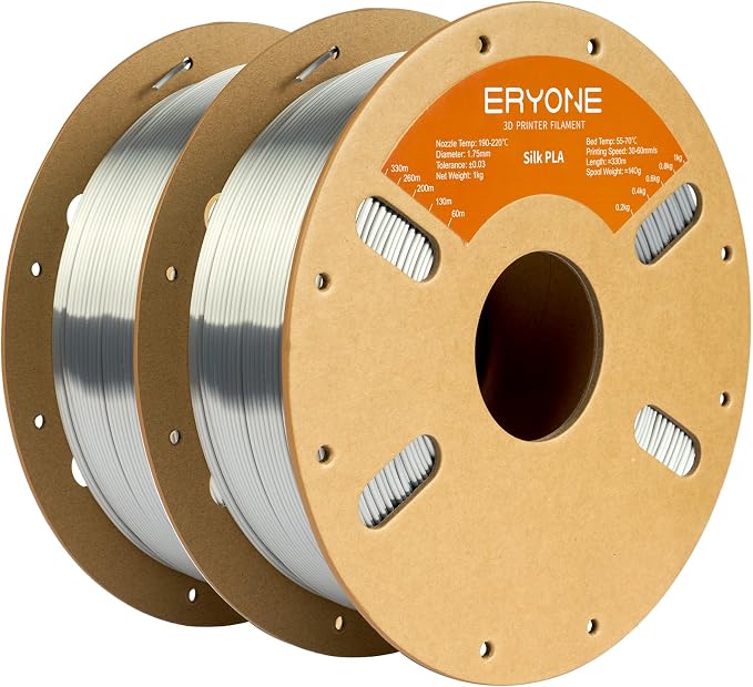 ERYONE Silk PLA Filament for 3D Printer 1.75mm +/- 0.03mm, 2KG Cardboard Spool, Silk Silver