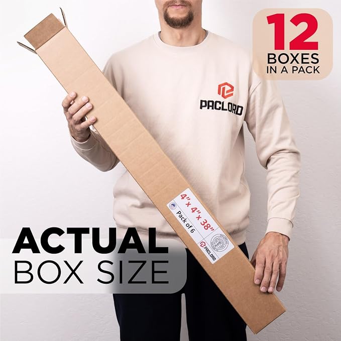 Tall Cardboard Boxes 4"L x 4"W x 38"H (Pack of 12) - USA-Made Packing Boxes for Moving, Shipping, or Storage - USPS, UPS, FedEx Approved - Professional Packing Supplies for Moving | USA-Made Packing Boxes for Moving, Shipping, or Storage - USPS, UPS, F...