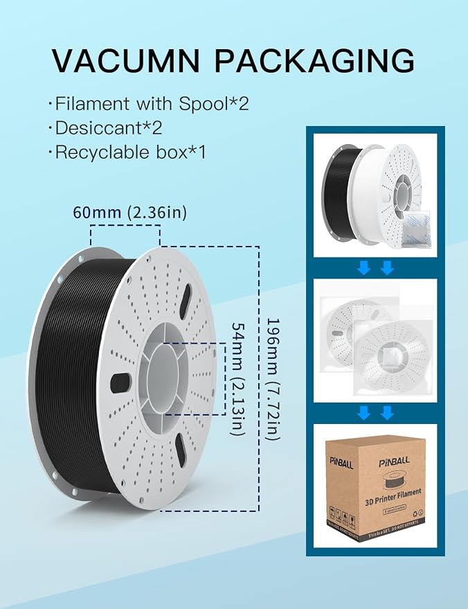 PINBALL PETG 3d Printer Filament 1.75mm High Precision Durable Moisture-Proof Strong Filament Mith Better Flow Dimensional Accuracy +/- 0.02mm Suitable for Most FDM 3D Printers 2 Kilograms Black，White