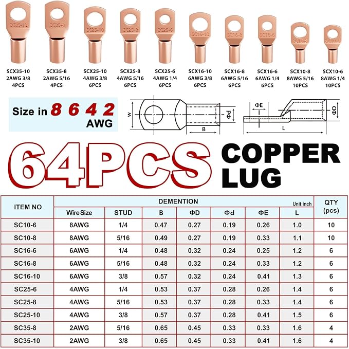 Hydraulic Crimping Tool and Cable Cutter, 12 AWG to 00 (2/0), 10 Tons Electrical Terminal Cable Wire Tool Kit with 9 Die Sets and 64pcs Ring Terminals