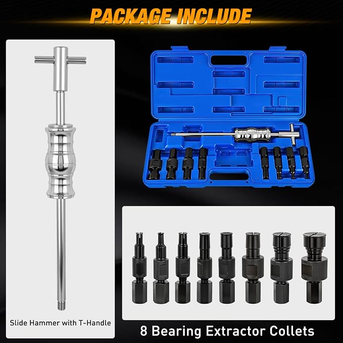 GOOACC 9PCS Blind Inner Bearing Puller Set, Slide Hammer with Expandable Collets 8-32MM Blind Hole Collet Bearing Slide Hammer Puller Set Internal Pilot Bearing Removal Tool for Axles Bearings, Blue