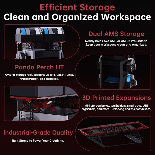 BIQU Panda Perch H2 AMS Holder For AMS/AMS 2 Pro/HT Storage, Delicated Upgrade Storage Racks Compatible with Bambu-Lab H2D/H2S/H2C 3D Printers Industrial-Grade Quality Stand Maximize Vertical Space