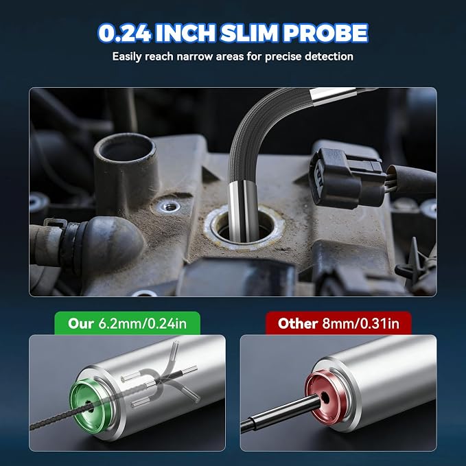 Inspection Camera with 6 Light, Two-Way 210° Articulating Borescope with 6.25mm Lens Snake Camera for Mechanic Inspections
