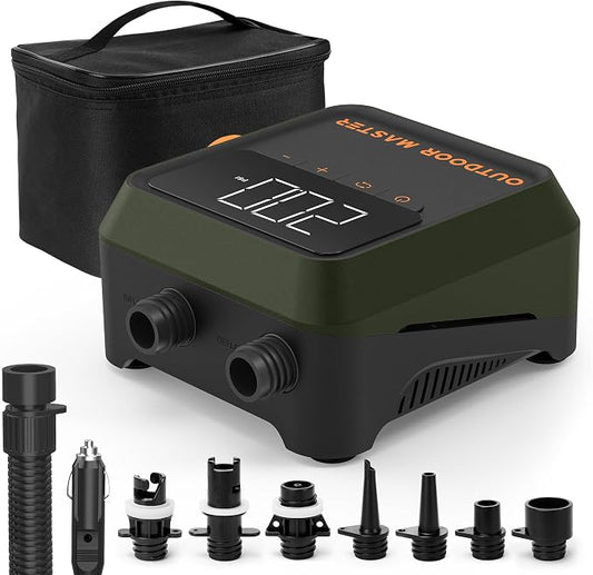 OutdoorMaster The Cachalot 2 Paddle Board Pump, 20PSI High Pressure SUP Air Pump, Dual Stage Inflation & Auto-Off, Deflation Function, 12V DC Car Connector for Inflatable SUP Boards (Non-rechargeable)