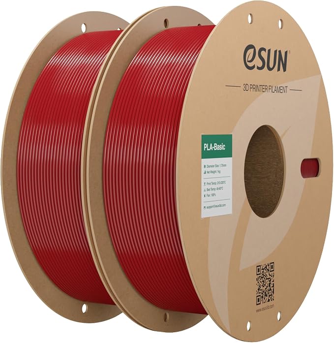 eSUN PLA Basic Filament 1.75mm, 3D Printer Filament High Speed PLA for Fast Printing, 1KG per Spool, 2 Spools High Speed 3D Printing Filament, Fire Engine Red