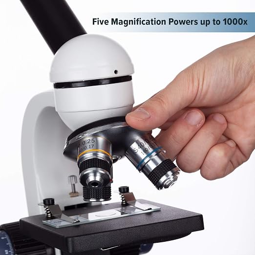 AmScope 40X-1000X Student Biological Compound Microscope with Sturdy All-Metal Framework, Optical Glass Lenses, Mechanical Stage and Coarse & Fine Focusing