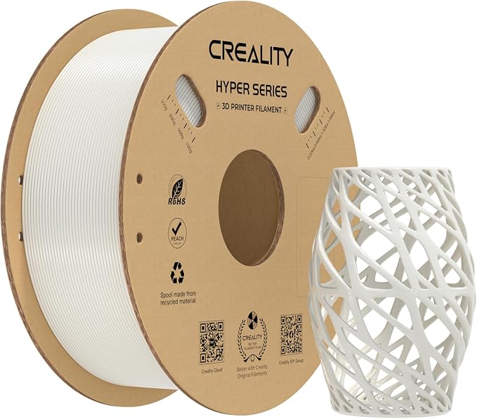 Creality Hyper PETG Filament 1.75mm, High-Speed PETG for 30–600mm/s Printing, Low Stringing, Strong Layer Adhesion, +/- 0.03mm Accuracy,Fits for Most FDM 3D Printers(White)