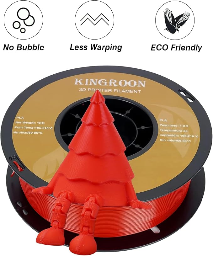 Kingroon PLA 3D Printer Filament,10 Rolls, Dimensional Accuracy +/- 0.03 mm, 10kg Spool(22lbs),1.75 mm,2Black+2White+2Green+2Red+2Blue