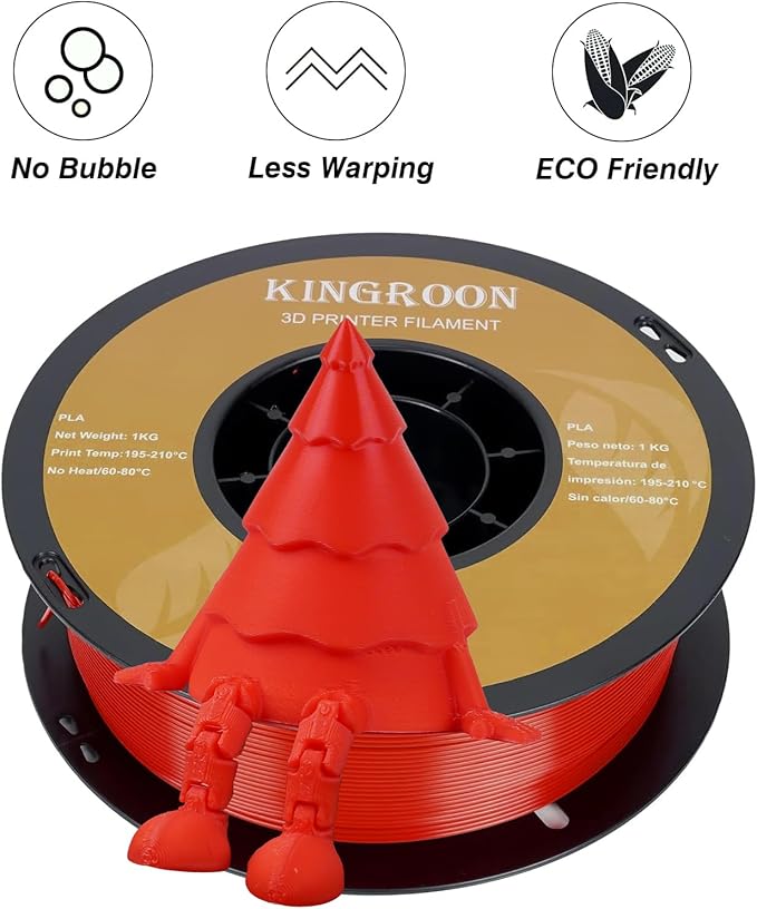 Kingroon PLA 3D Printer Filament, 12Rolls, Dimensional Accuracy +/- 0.03 mm, 12kg Spool(26.4lbs), 1.75 mm，Black White Grey Red Green Yellow Purple Skin Blue Silver Pink Orange