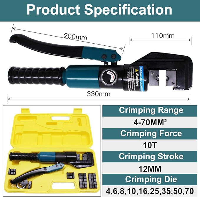 BLIKA 10 Ton Hydraulic Crimping Tool and Cable Cutter, Hydraulic Wire Battery Cable Lug Terminal Crimper Crimping Tool with 11 Dies, Wire Swaging Tool for 1/8" to 3/16" Cable Railing Hardware