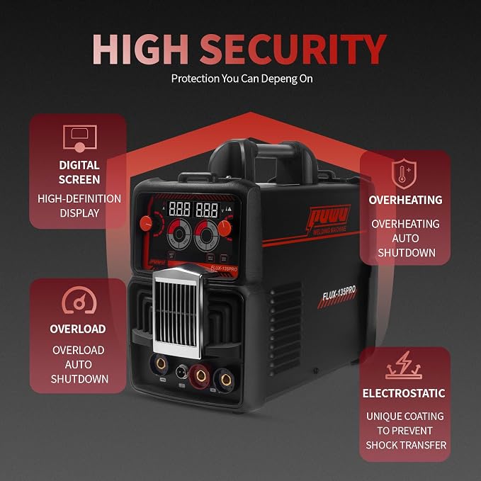 135Amp 110V MIG Welder,Flux Core MIG/Lift TIG/Stick 3-in-1 Multiprocess Welder,IGBT Inverter Large LED Digital Display Welding Machine(BLACK)