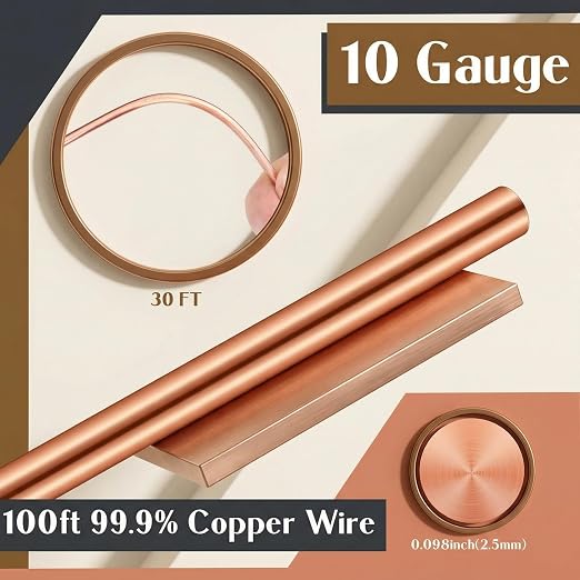 Therwen 30ft 10 Gauge Copper Wire for Gardening, Electroculture, Bonsai, Jewelry Making Beading DIY Craft Pure Bare Wire Spool