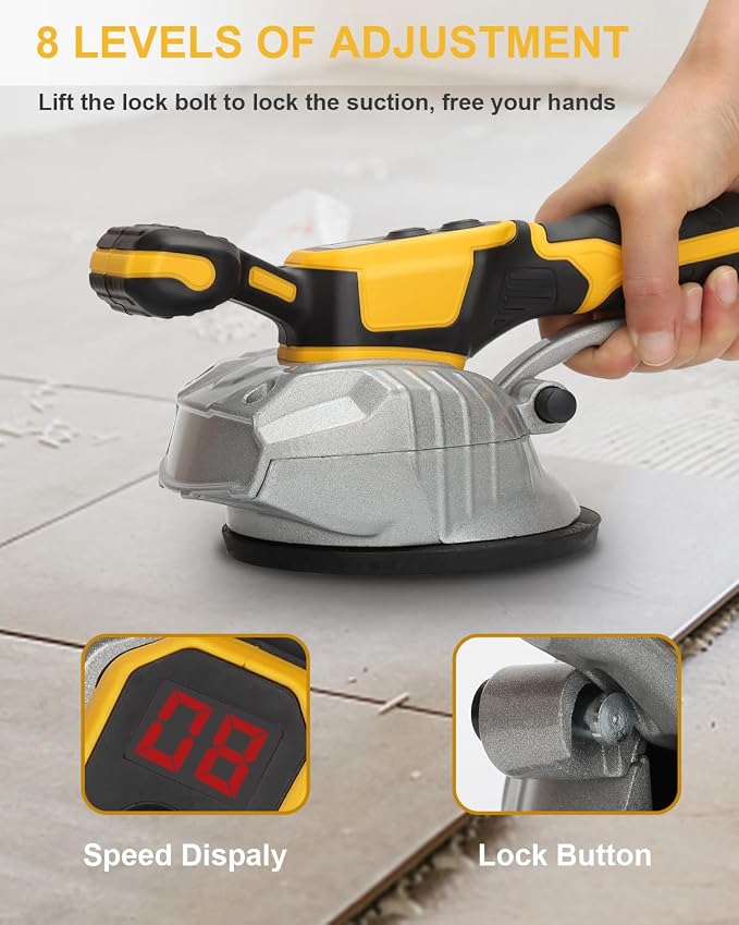 Tile Vibration Leveling Machine for Dewalt 20V Battery, Cordless Tile Vibration Machine Installation Tool 150W Tiler Vibrator with 8 Speed, Suction Cup, Digital Display for Floor (Tool Only)