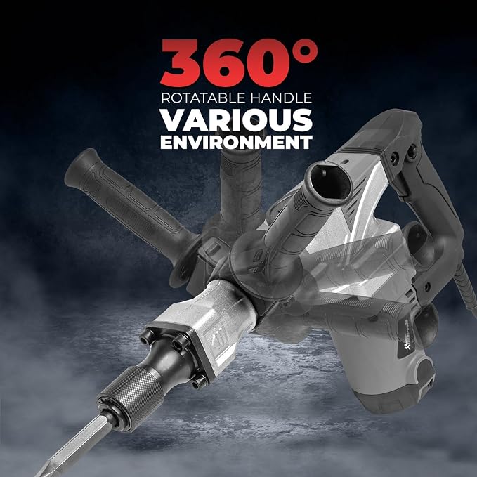 XtremepowerUS 1400W Demolition Electric Jack Hammer SDS Plus Construction Concrete Breaker Punch Drill Chipping 4500BPM Floor Tile Removal (Include Flat & Chisel Bits) Carrying Case